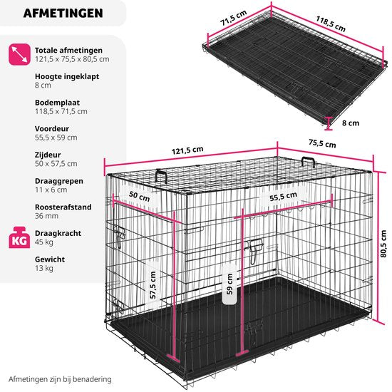 tectake® Hundekäfig - Hundezaunbox - Hundezwinger - Faltbare Hundebox - Stabile Transportbox für Hunde und Welpen - Für Kofferraum, Auto, Camping und Zuhause - 121,5 x 75,5 x 80,5 cm