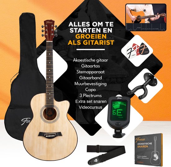 Finesse Akustikgitarre - mit Videokurs - 4/4 40" - Westerngitarre - Gitarre Kinder & Erwachsene - Natur