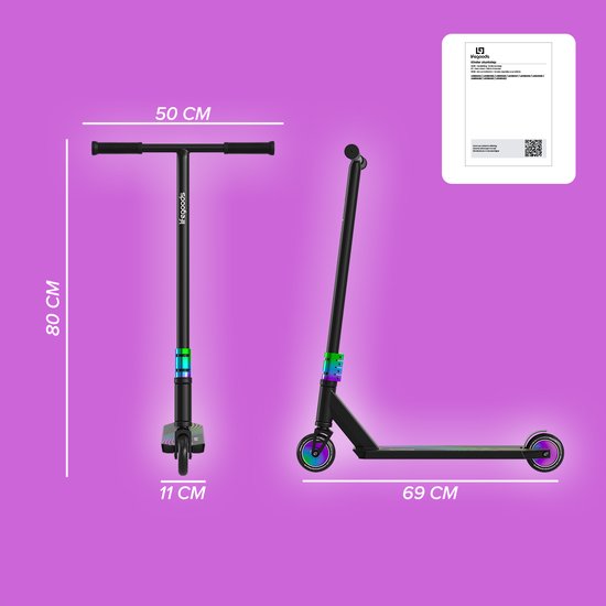 LifeGoods Stuntstep Pro X - T-Bar - HIC - Schritt für Kinder - Jungen/Mädchen - 110mm - 100KG - Regenbogen