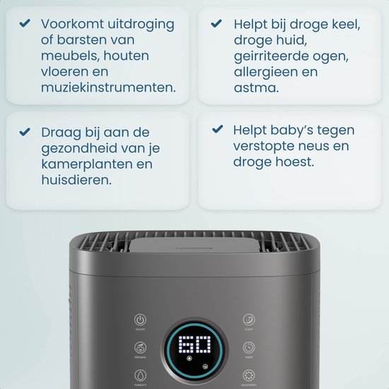 Auronic Luftbefeuchter - 4 Liter - 40m2 - Geeignet für Wohnzimmer, Büro, Schlafzimmer, Babyzimmer und mehr - Mit Aromatherapie - BPA-frei - Grau