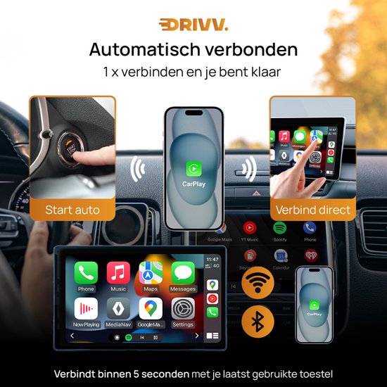 Drivv. 2-in-1 CarPlay Dongle - USB-C & USB-A Anschluss - Wireless CarPlay - Schwarz