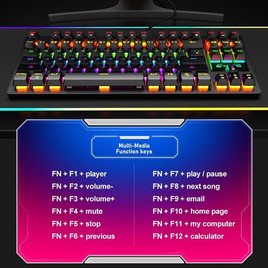K2 RGB mechanische Gaming-Tastatur - Für Windows/Mac - 365 x 141 x 4 mm - Blauer Schalter