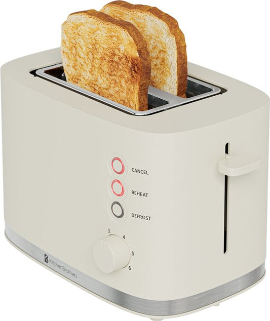 KitchenBrothers Toaster - Toaster - 6 einstellbare Wärmestufen - 2 extra breite Schlitze - 870W - Beige