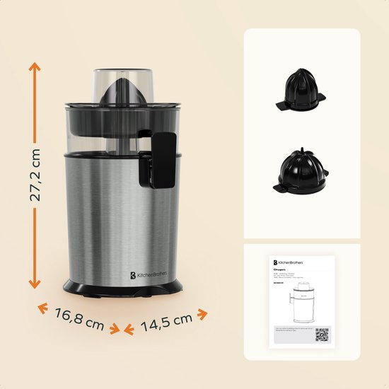 KitchenBrothers Zitruspresse - Manuell - Mit Ausguss - 0.5L - Edelstahl