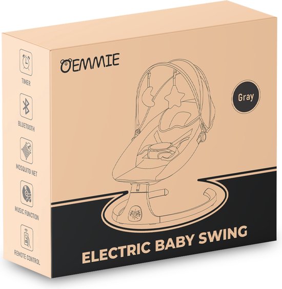 Oemmie Elektrischer Schaukelstuhl - Babyschaukel - Schaukelstuhl Baby - Babywippe - Inklusive Bluetooth-Funktion und Fernbedienung - 5 Schaukelpositionen - Grau