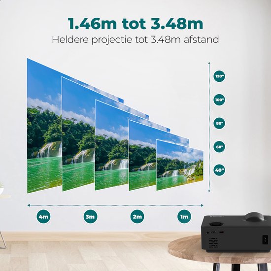 Spoused Beamer - Full-HD - 11.000 Lumen - Streaming von Ihrem Telefon mit WiFi - Mini-Beamer - Schwarz
