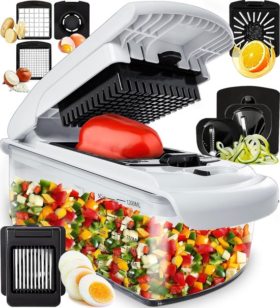 Stosh Mandoline - Gemüseschneider - Zwiebelschneider - Spiralschneider - 7-teilig - Weiß - BPA-frei