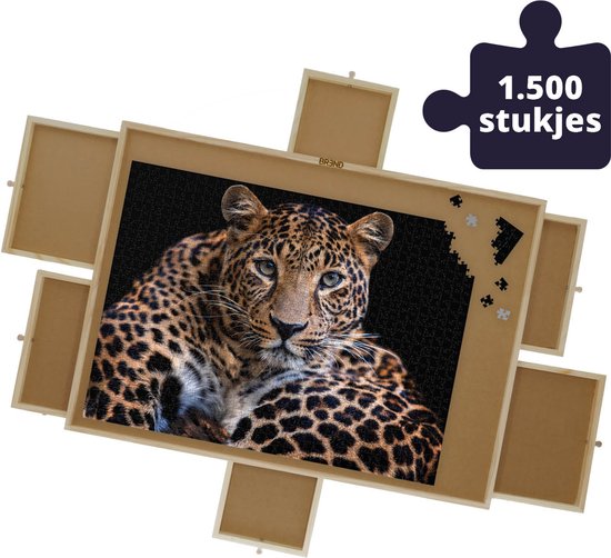 BR-2217 Puzzlebrett für 1500 Puzzleteile mit 6 Schubladen - Puzzlebrett mit Aufbewahrungssystem -- Puzzlematte aus Holz - Puzzletisch mit Abdeckplatte