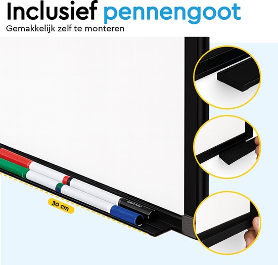 BRASQ Whiteboard 60x90 cm magnetisch - mit Zubehörset (Marker, Radiergummi, Magnete) - Tafel - Magnetische Tafel - schwarz
