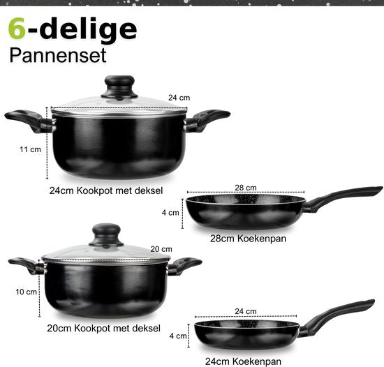 CeraFusion Ceramic Pan Set 6-teilig - Bratpfannen & Kochtöpfe 20, 24 cm - Bratpfanne - Pfannensets - Induktionspfannen - Pfanne - PFAS frei
