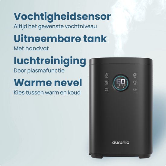 Auronic Luftbefeuchter - 4 l Fassungsvermögen - Mit Aromatherapie und Nachtmodus - BPA-frei und flüsterleise - 360-Grad-Düse - Kunststoff - Schwarz