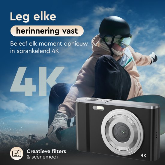 K&L Digitalkamera 4K - 64MP - Kamera - Kompaktkamera - Vlog Kamera - Für Kinder - Inklusive 64GB - NL Software