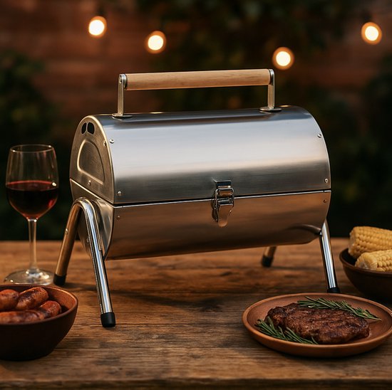 alpina Holzkohlegrill - Tragbarer Grill mit Griff - Campinggrill mit Belüftung und Verriegelungsclip - Holzkohlegrill Kompakt 38 x 30 x 19 cm - Edelstahl