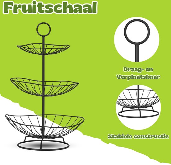 Vaive Chic Obstschale - 3 Schichten - Obst Etagere - Schwarz