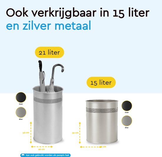 BRASQ Mülleimer für Büro/Haushalt - Rund - Schwarz 21 Liter - Ø 26 × H 46 cm - Metall