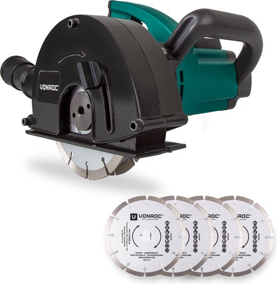 VONROC Wall Router - Grabenfräse - 1700W - Ø150MM - Inkl. 6 Stück Diamantscheiben & Aufbewahrungstasche