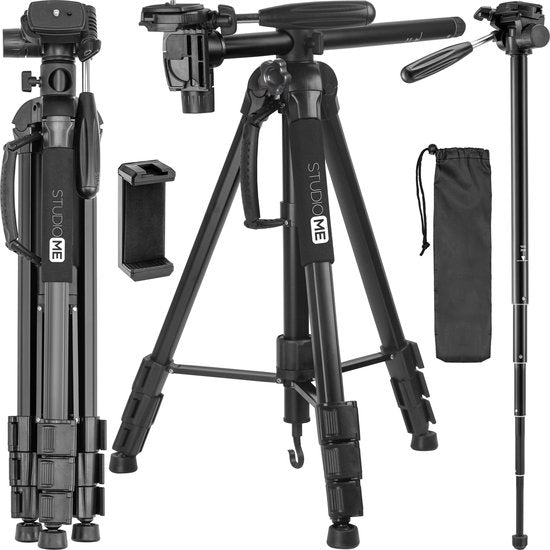 Studio ME Telefonstativ - 179 cm - Kamerastativ - Schwarz - Einbeinstativ - Stativ Smartphone - Telefonhalterung - Stativ Iphone - Stativ Telefon / Kamera / DSLR