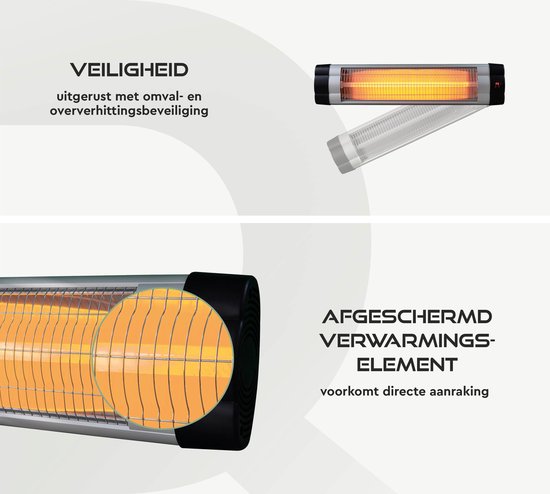 BRASQ - Elektrischer Terrassenheizer Pendant PHW200 - Infrarotheizung 2500W - mit Fernbedienung und Timer - 3 Heizstufen - spritzwassergeschützt - Schwarz