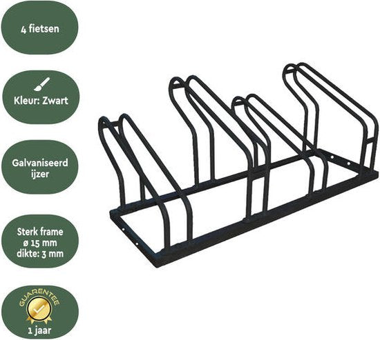 BRASQ Fahrradträger für 4 Fahrräder - Fahrradständer - Fahrradträger - Fahrradhalterung für Boden Inklusive Befestigungsmaterial - Schwarz