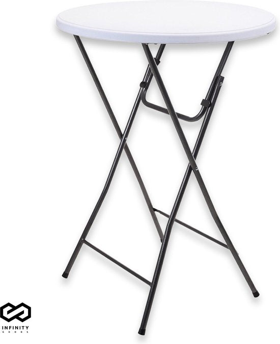 Infinity Goods Stabiler Stehtisch - Partytisch - Stabil und wetterfest - klappbar - 80cm x 110cm - Party - 1 Stück - Weiß/Grau