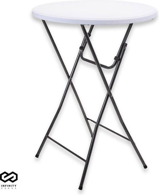 Infinity Goods Stabiler Stehtisch - Partytisch - Stabil und wetterfest - klappbar - 80cm x 110cm - Party - 1 Stück - Weiß/Grau