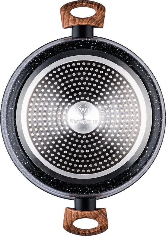 Westinghouse Black Marble Kasserolle - 28 cm – Antihaftbeschichtung – Induktion geeignet – PFOA-frei – Backofenfest bis 160°C - Schwarz