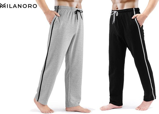 Milanoro - 2er-Set sportliche, bequeme Jogginghosen für Herren - Schwarz/Grau - XL