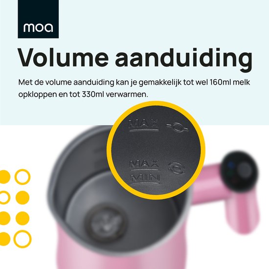 MOA Elektrischer Milchaufschäumer - 3-in-1 - Handlicher Milchaufschäumer - 330 ML - Für Cappuccino - Milchschneebesen - Pink