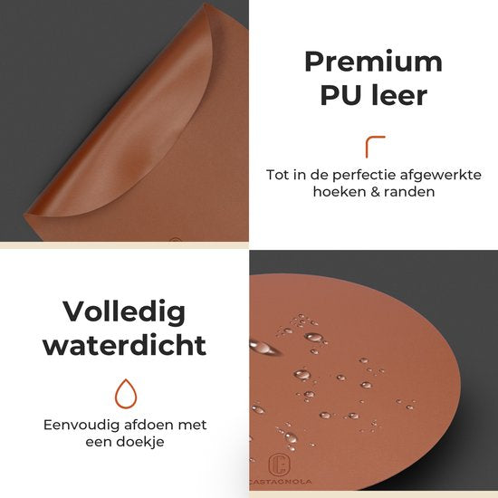 Castagnola Tischsets in Lederoptik - Runde Tischsets - Rutschfestes Kunstleder-Tischset - Wasserabweisende Untersetzer - Untersetzer - 6 Stück - Durchmesser 38 cm - Braun