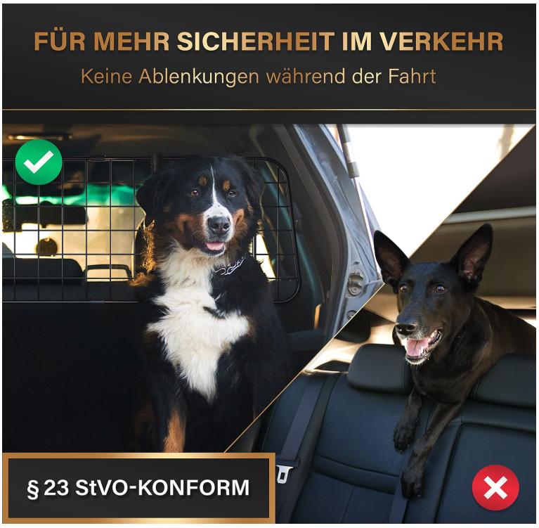 HELDENWERK Hundegitter Auto Universal - Stufenlos - Verstellbar - Für den Kofferraum - Einfache Montage - Stahl - Schwarz