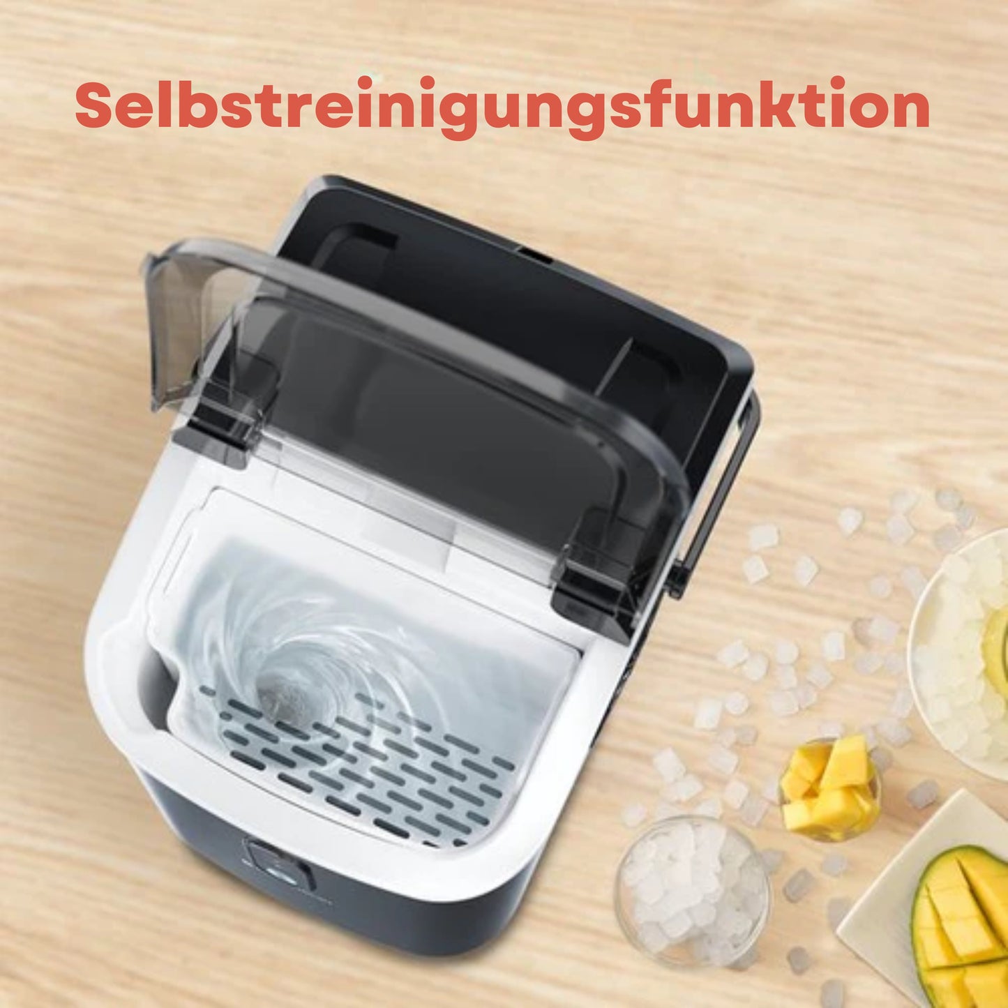 KitchenBrothers Nugget Eiswürfelbereiter - 1.1L - Crushed Ice Maker mit Eisportionierer - Tragbar - 15kg/24 Stunden - Schwarz