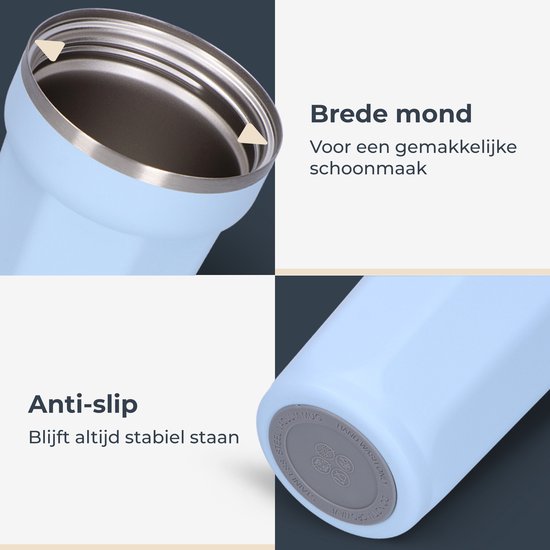 Castagnola Thermos Cup - Kaffeebecher To Go - Reisebecher für Kaffee und Tee - Teebecher - 380 ML - Edelstahl - Hellblau - Octagon