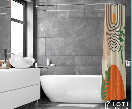 Loti Living Duschvorhang Anti-Schimmel - Strukturierte Kunst - Inklusive Ringe - Wasserdicht - Polyester - Duschvorhang 180x200 cm
