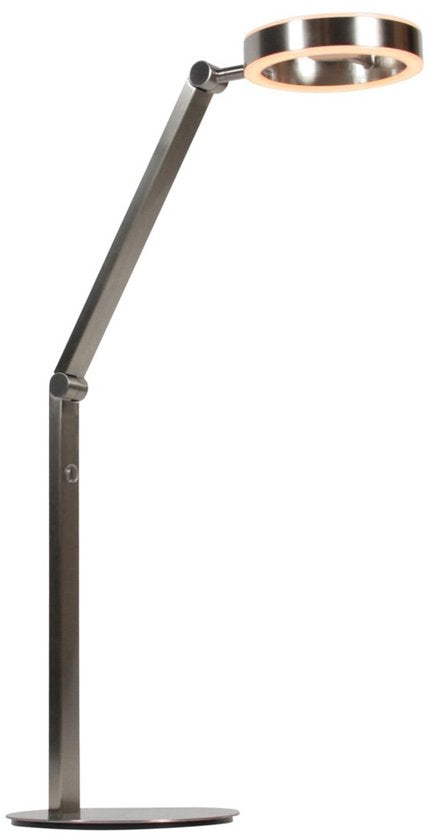 Tischlampe Ringlux 4139ST von Steinhauer – Elegante Lampe aus gebürstetem Stahl, höhenverstellbar von 40 bis 75 cm, mit doppelter LED-Beleuchtung und Touch-Dimmer.