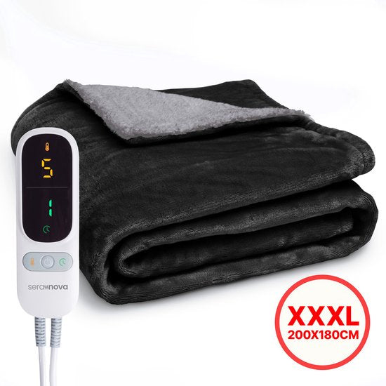 Seranova Heizdecke 3XL - Extra Heizdrähte - Premium Modell - 200x180 cm - 2 Personen Heizdecke - Doppelseitiges Fleece Sherpa - Grau