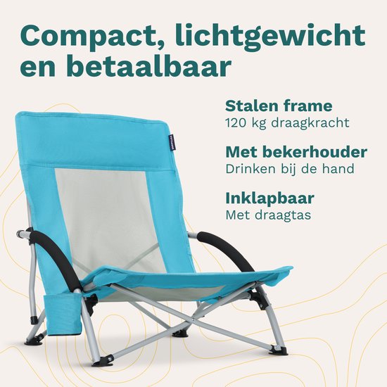 TRVLMORE Strandkorb - zusammenklappbar und faltbar - 120KG Tragkraft - leicht - mit Tragetasche und Becherhalter - Blau