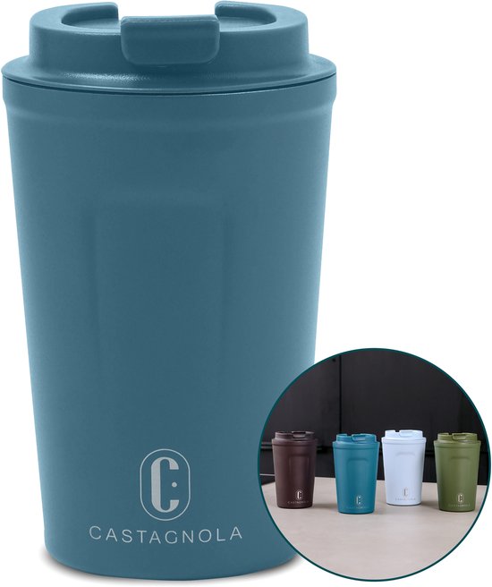 Castagnola Thermos Cup - Kaffeebecher To Go - Reisebecher für Kaffee und Tee - Teebecher - 380 ML - Edelstahl - Blau