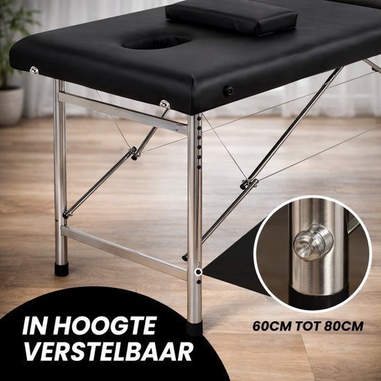 Fitby Massageliege - Klappbare Massageliege - Behandlungstisch - 200kg Tragkraft Verstellbare Höhe (60-80 cm) - 180x60 cm - Schwarz