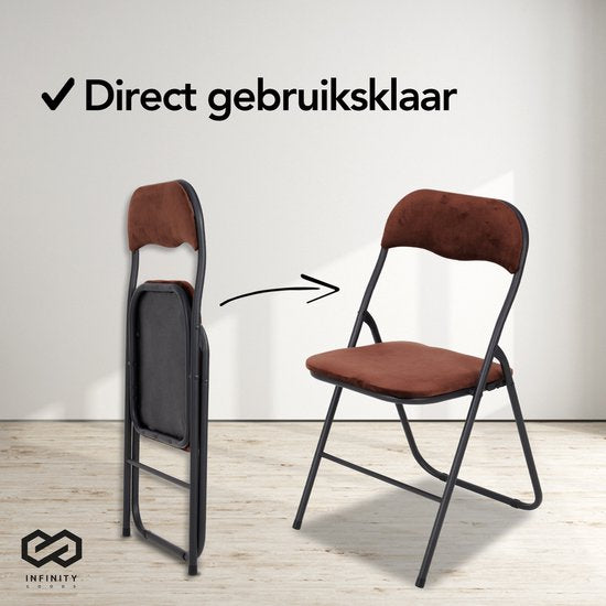 Infinity Goods Klapstoel - Vouwstoel - Fluweel - Eettafelstoel - Opklapbare Stoel - 43 x 47 x 80 CM - Stoel - Bruin