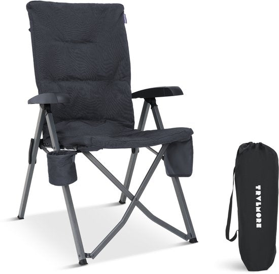TRVLMORE Luxus-Campingstuhl - klappbar - 150KG Tragkraft - inkl. Tragetasche - Klappstuhl - Campingstuhl - Klappstuhl - Grau