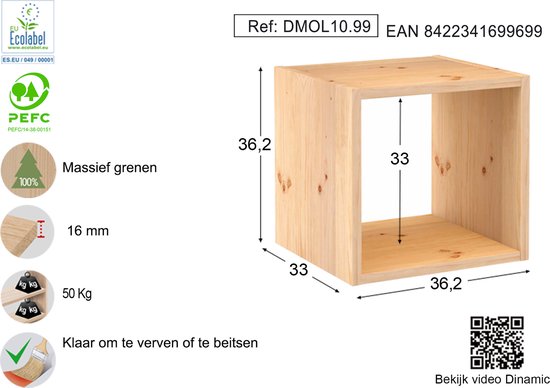 Astigarraga Fächerschrank offen - PEFC Kiefer - 36x36cm