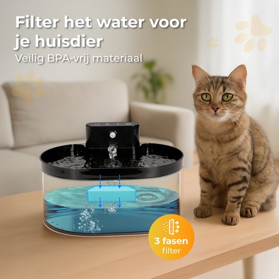 Nuvance Trinkbrunnen Katze - 2.2L Wasserbrunnen - mit Sensor - inkl. Filter - leiser Katzenbrunnen automatisch - kabellos