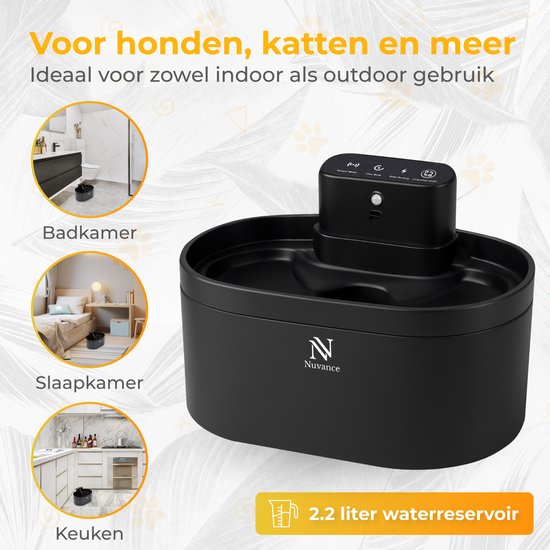 Nuvance Trinkbrunnen Katze - 2.2L Wasserbrunnen - mit Sensor - inkl. Filter - leiser Katzenbrunnen automatisch - kabellos