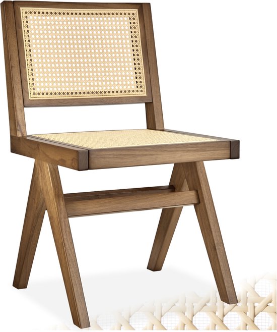 Tectake® Holzstuhl Lizzy - Eiche hell - Mit Wiener Geflecht - Massivholzgestell - Belastbarkeit 120 kg - Braun/Beige