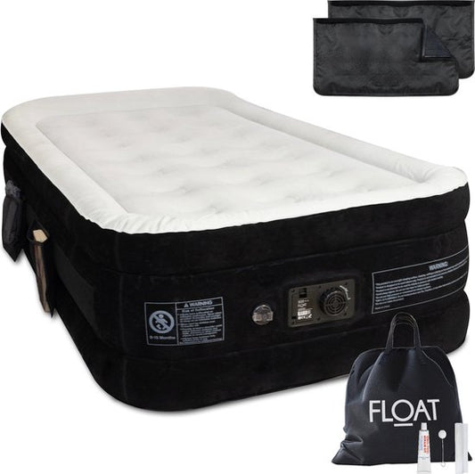 FLOAT VersaVento - 1-Personen-Luftbett mit eingebauter elektrischer Pumpe - <3 min schnelles Aufblasen - Inklusive 2 Klettverschlusstaschen, Tragetasche und Reparaturset - 194 x 99 x 45 cm - Selbstaufblasende Einzel-Luftmatratze - Gästebett
