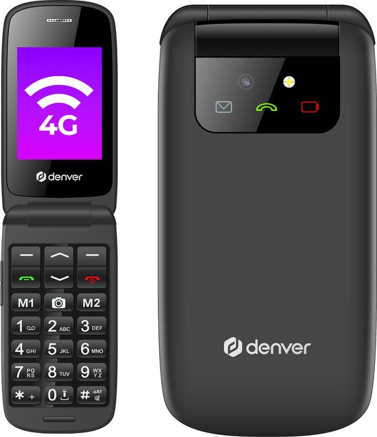 Denver Seniorenhandy 4G - Große Tasten - SOS-Taste - Ladestation - GSM - Simlock-free - Bluetooth - BAS24600L