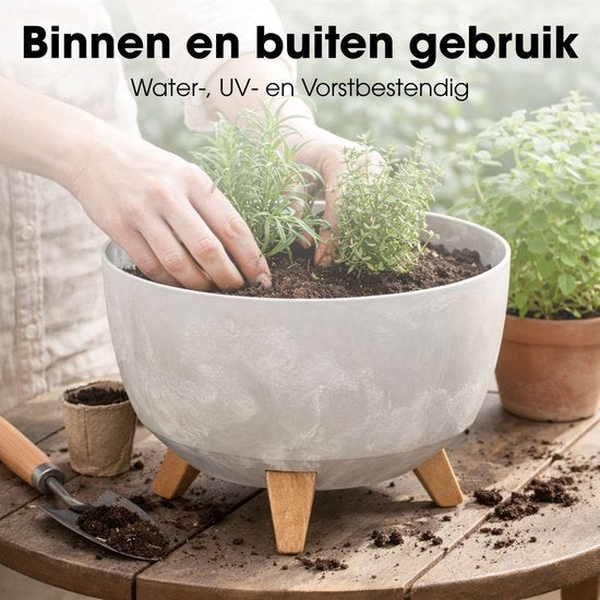 Mica Decorations Doppio Pflanzkübel auf Füßen – 18,5 x Ø29 cm – Pflanzkübel für den Außenbereich – Blumenkästen für den Balkon – recycelter Kunststoff – grau