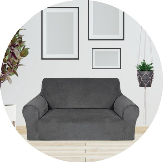 Hilvard - Sofabezug 2-Sitzer-Sofas - (145 -175 cm) - Grau - Samt - Stretch - Sofaschoner - Möbelbezug - Gegen Beschädigungen und Flecken - Sitzbezug - Sitzbezug