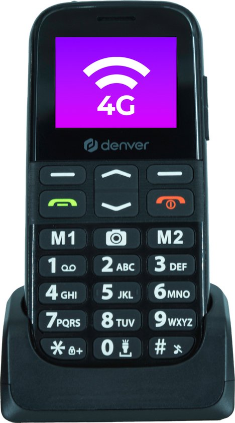 Denver Seniorenhandy 4G - Große Tasten - SOS-Taste - Smartphone-freies Aufwachsen - Ladestation - GSM - Full NL und FR - BAS18600L