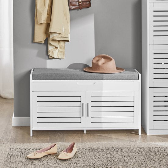 SoBuy FSR102-W Aufbewahrungsbank - Weißer Schuhschrank mit Bank und 2 Türen
